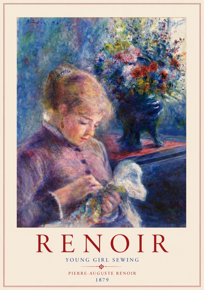Renoir Young Girl Sewing No3 - Juliste