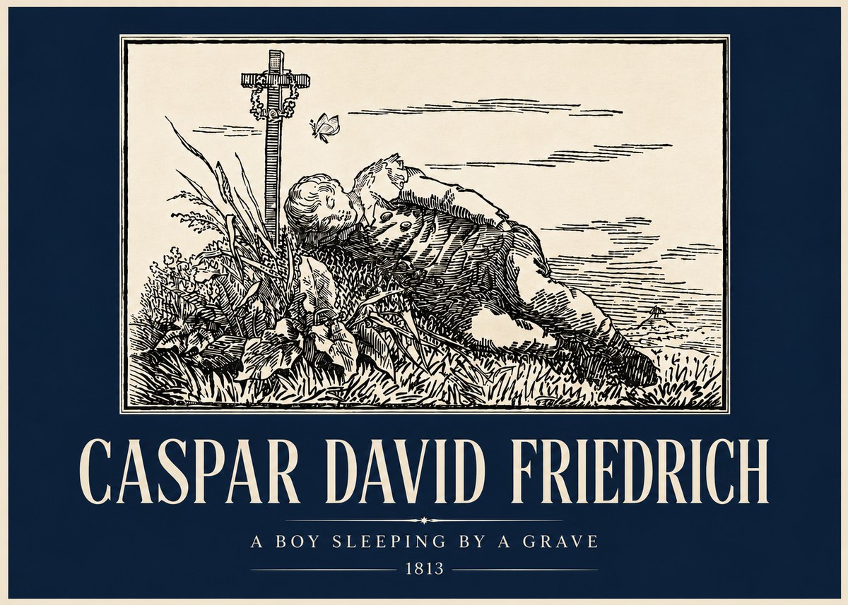 Caspar David Friedrich A Boy Sleeping by a Grave No4 - Juliste