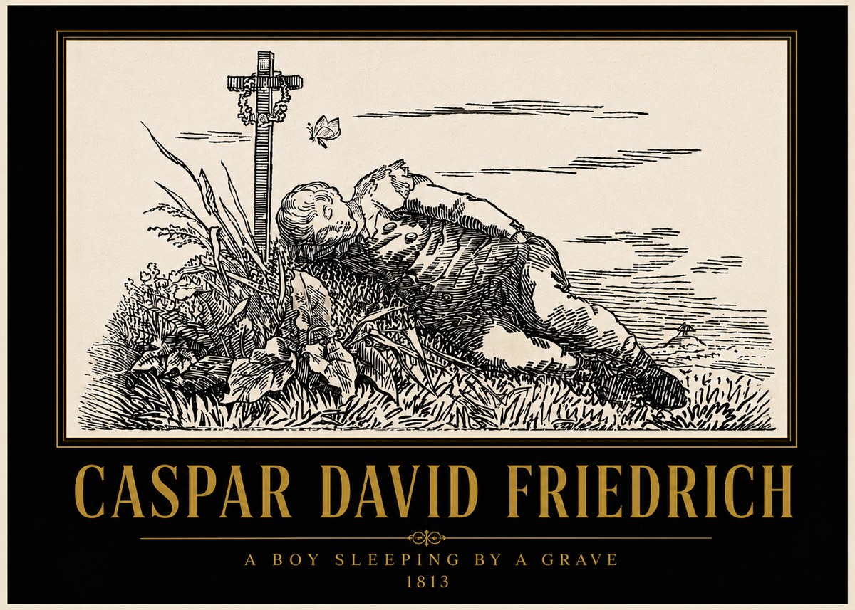 Caspar David Friedrich A Boy Sleeping by a Grave No5 - Juliste