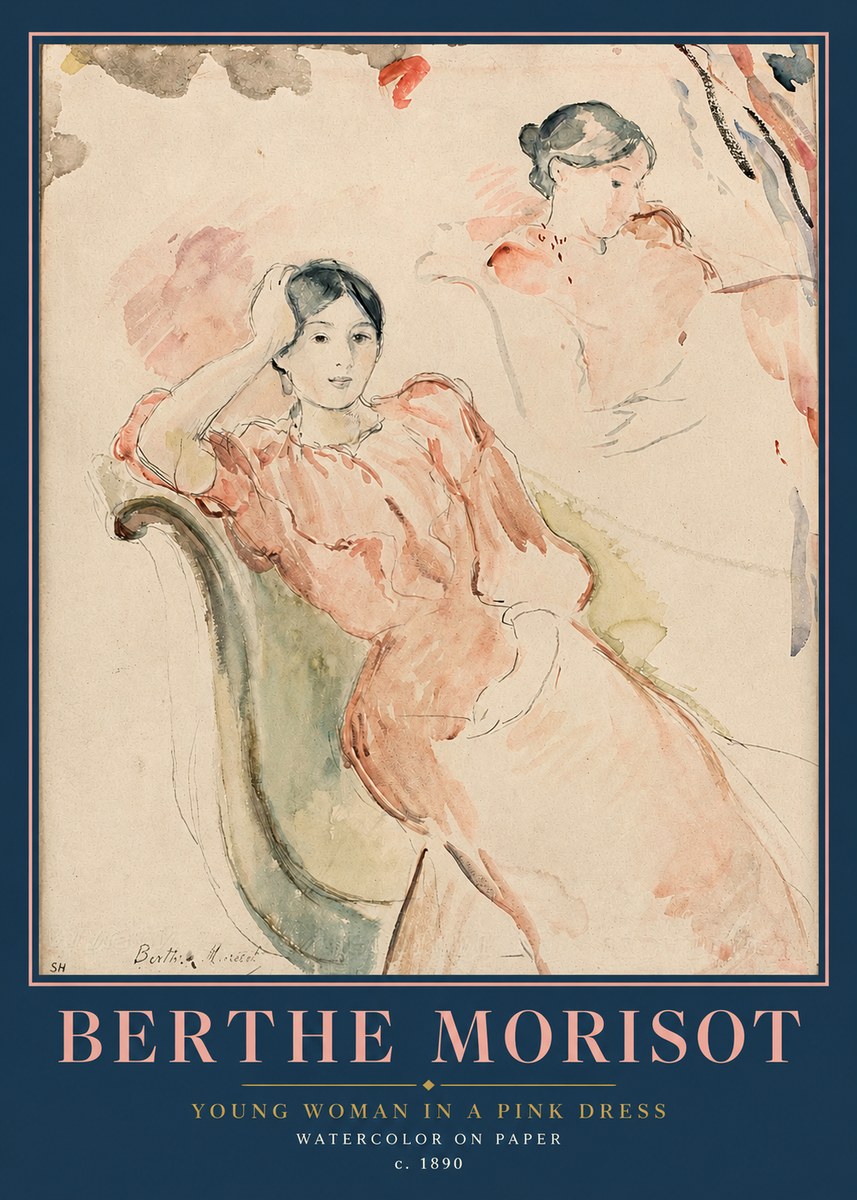 Berthe Morisot Young Woman in a Pink Dress II No2 - Juliste