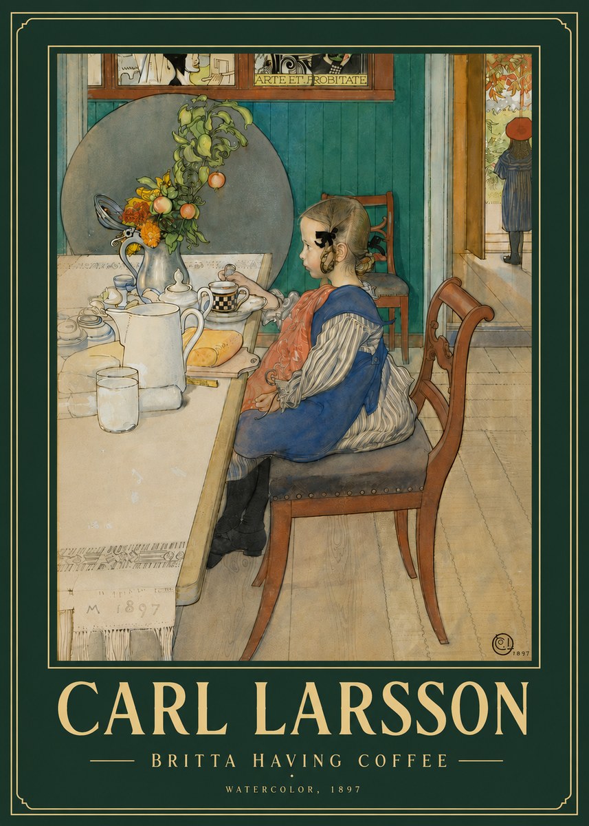 Carl Larsson Britta Having Coffee No4 - Juliste