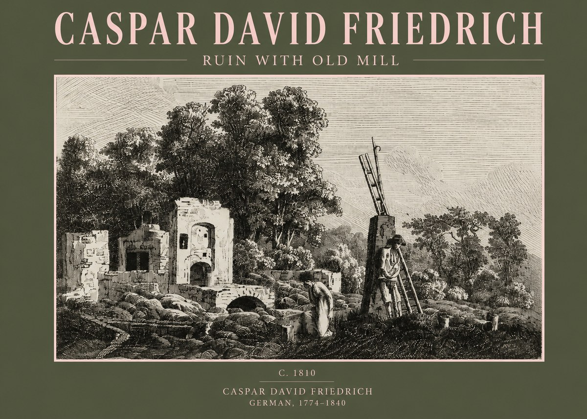 Caspar David Friedrich Ruin with Old Mill No2 - Juliste