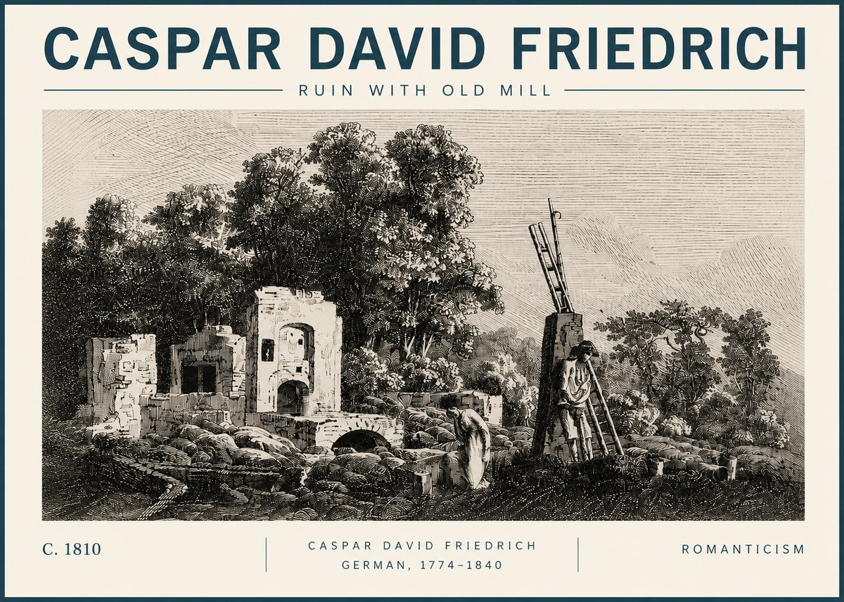Caspar David Friedrich Ruin with Old Mill No3 - Juliste