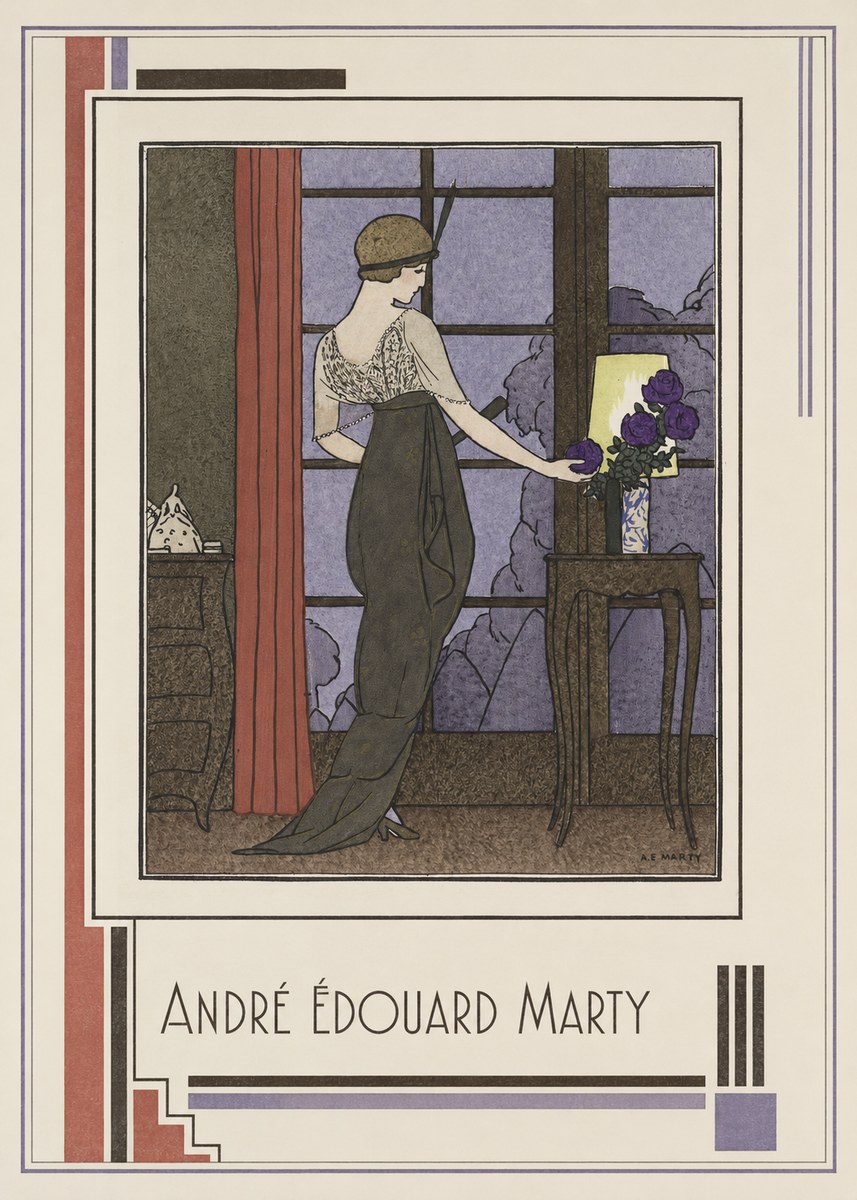 André Édouard Marty Lady at the Window with Roses No1 - Juliste