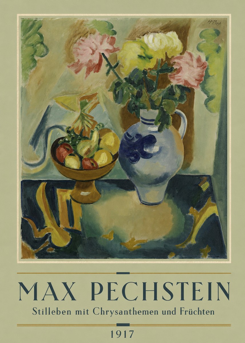 Max Pechstein Stilleben Mit Chrysanthemen Und Früchten No2 - Juliste
