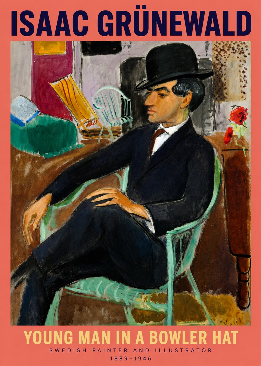 Isaac Grünewald Young Man in a Bowler Hat No2 - Juliste