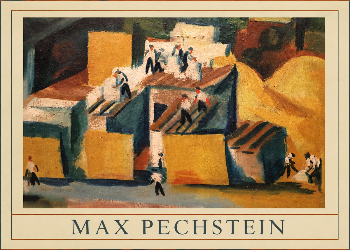 Max Pechstein Workers on Rooftops No5 - Juliste