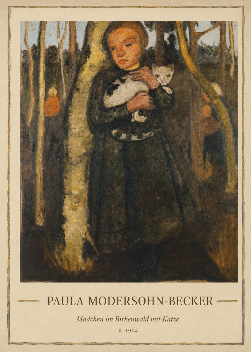 Paula Modersohn-Becker Mädchen Im Birkenwald Mit Katze No1 - Juliste