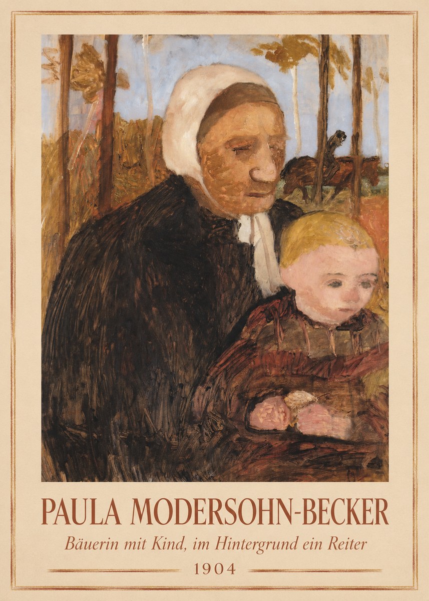 Paula Modersohn-Becker Bäuerin Mit Kind, Im Hintergrund Ein Reiter No1 - Juliste