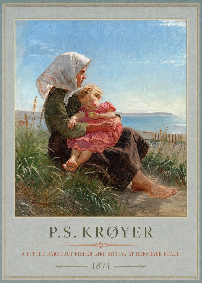 P.S. Krøyer A Little Barefoot Fisher Girl Sitting at Hornbaek Beach No1 - Juliste