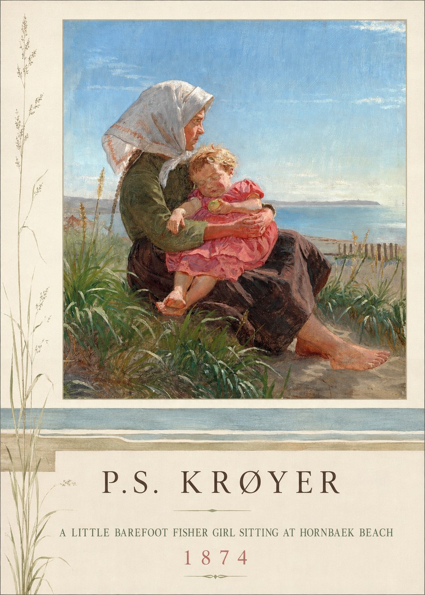 P.S. Krøyer A Little Barefoot Fisher Girl Sitting at Hornbaek Beach No2 - Juliste
