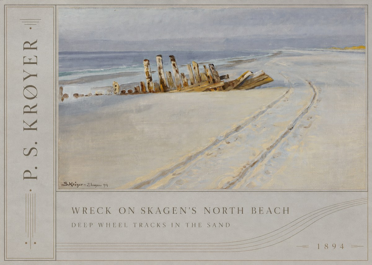 P.S. Krøyer Wreck on Skagen's North Beach. Deep Wheel Tracks in the Sand No2 - Juliste