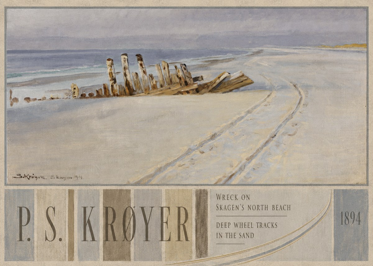 P.S. Krøyer Wreck on Skagen's North Beach. Deep Wheel Tracks in the Sand No3 - Juliste