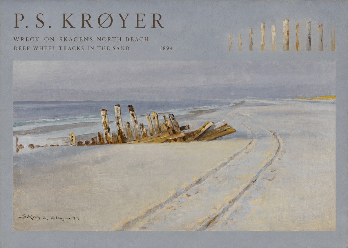 P.S. Krøyer Wreck on Skagen's North Beach. Deep Wheel Tracks in the Sand No4 - Juliste