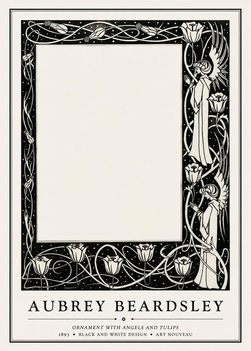 Aubrey Beardsley Ornament with Angels and Tulips No1 - Juliste