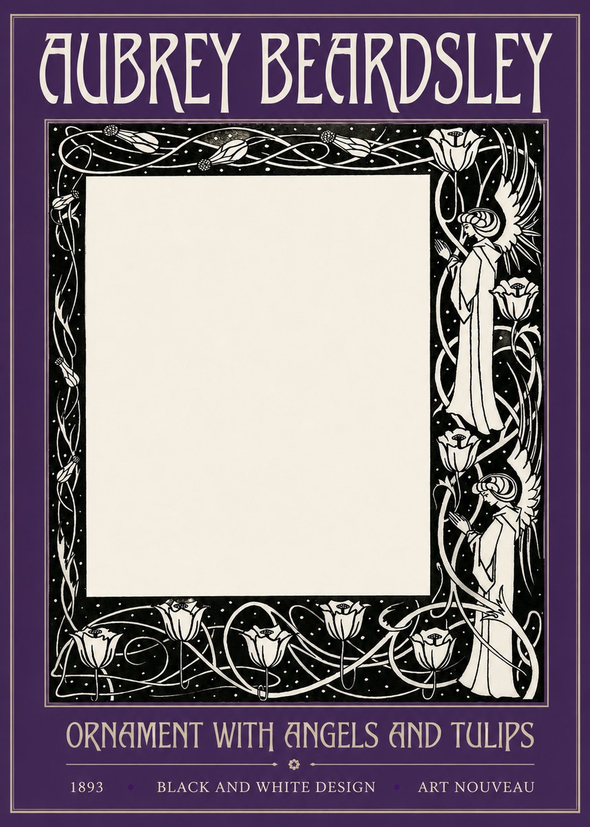 Aubrey Beardsley Ornament with Angels and Tulips No2 - Juliste