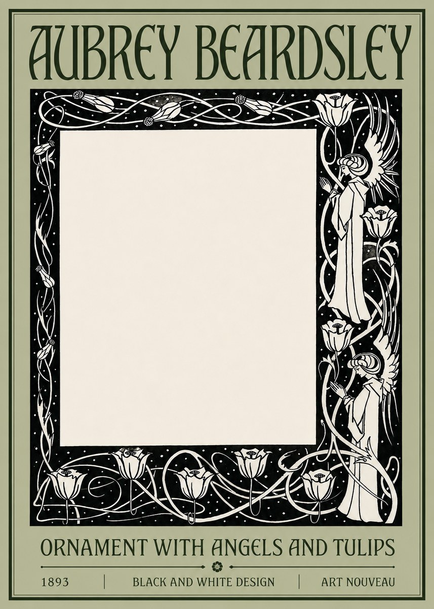 Aubrey Beardsley Ornament with Angels and Tulips No4 - Juliste