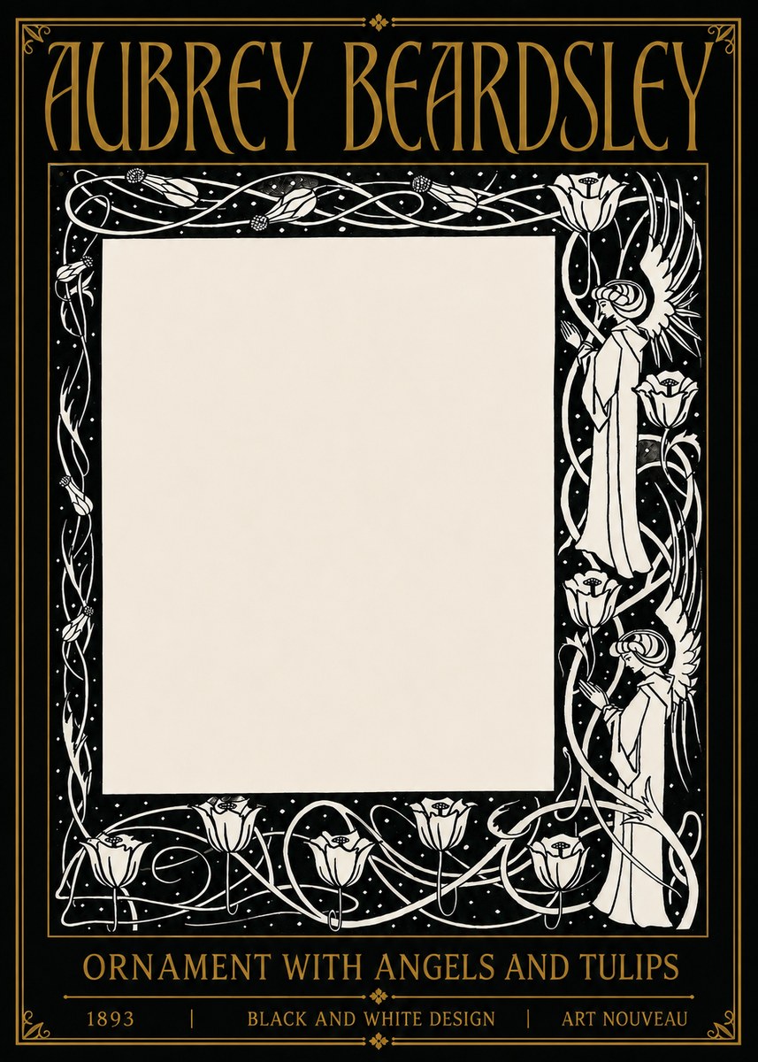 Aubrey Beardsley Ornament with Angels and Tulips No5 - Juliste