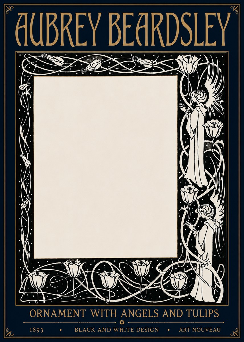 Aubrey Beardsley Ornament with Angels and Tulips No6 - Juliste