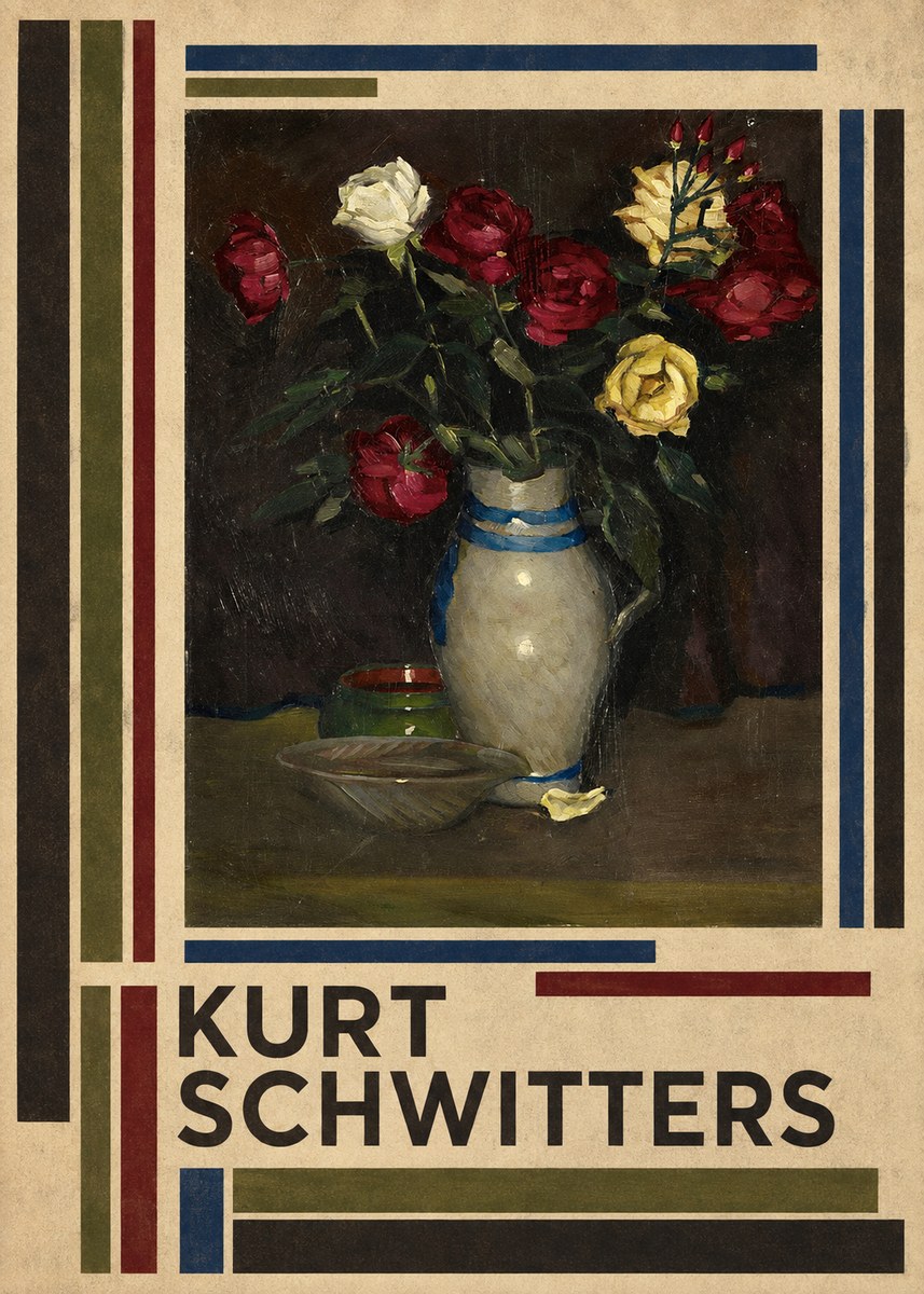 Kurt Schwitters Still Life with Roses No4 - Juliste