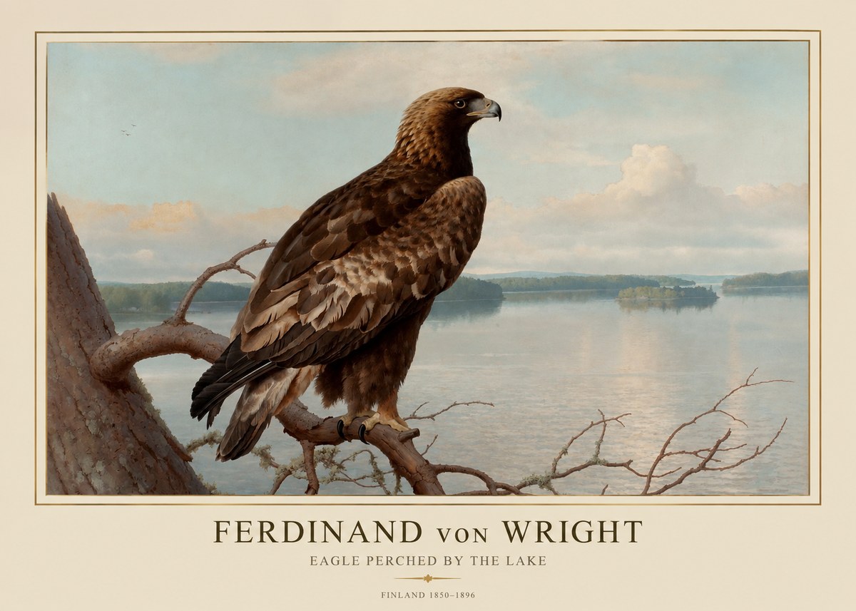 Ferdinand von Wright Eagle Perched by the Lake No1 - Juliste