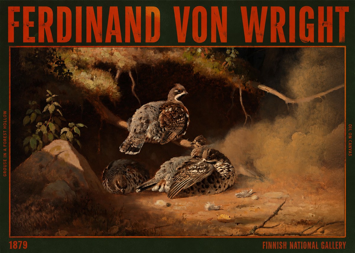 Ferdinand von Wright Grouse in a Forest Hollow No2 - Juliste