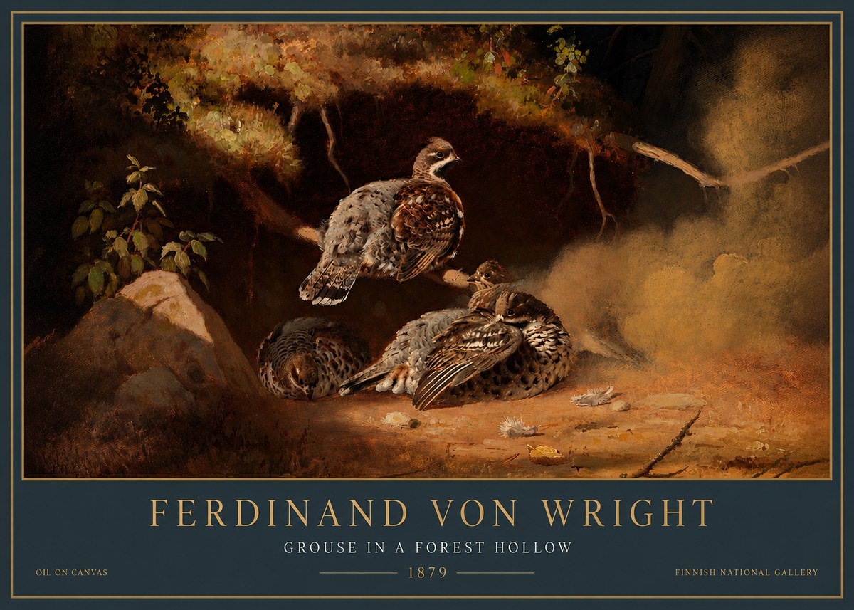 Ferdinand von Wright Grouse in a Forest Hollow No5 - Juliste