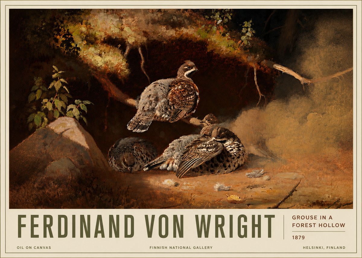 Ferdinand von Wright Grouse in a Forest Hollow No6 - Juliste