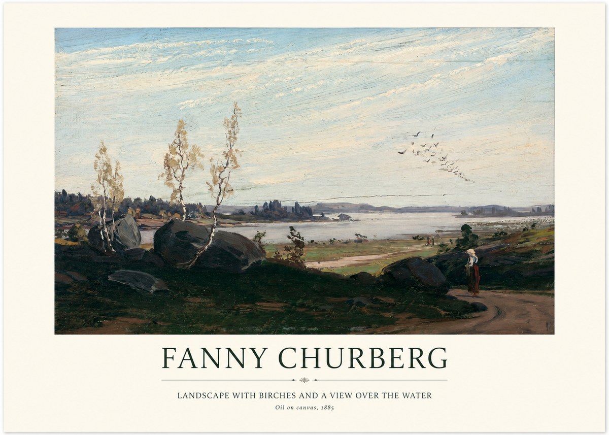 Fanny Churberg Landscape with Birches and a View over the Water No1 - Juliste