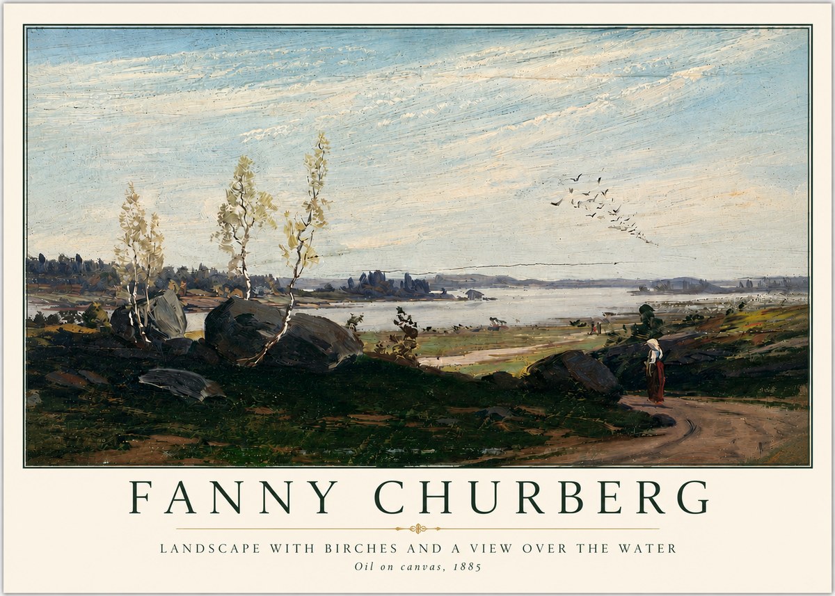 Fanny Churberg Landscape with Birches and a View over the Water No3 - Juliste