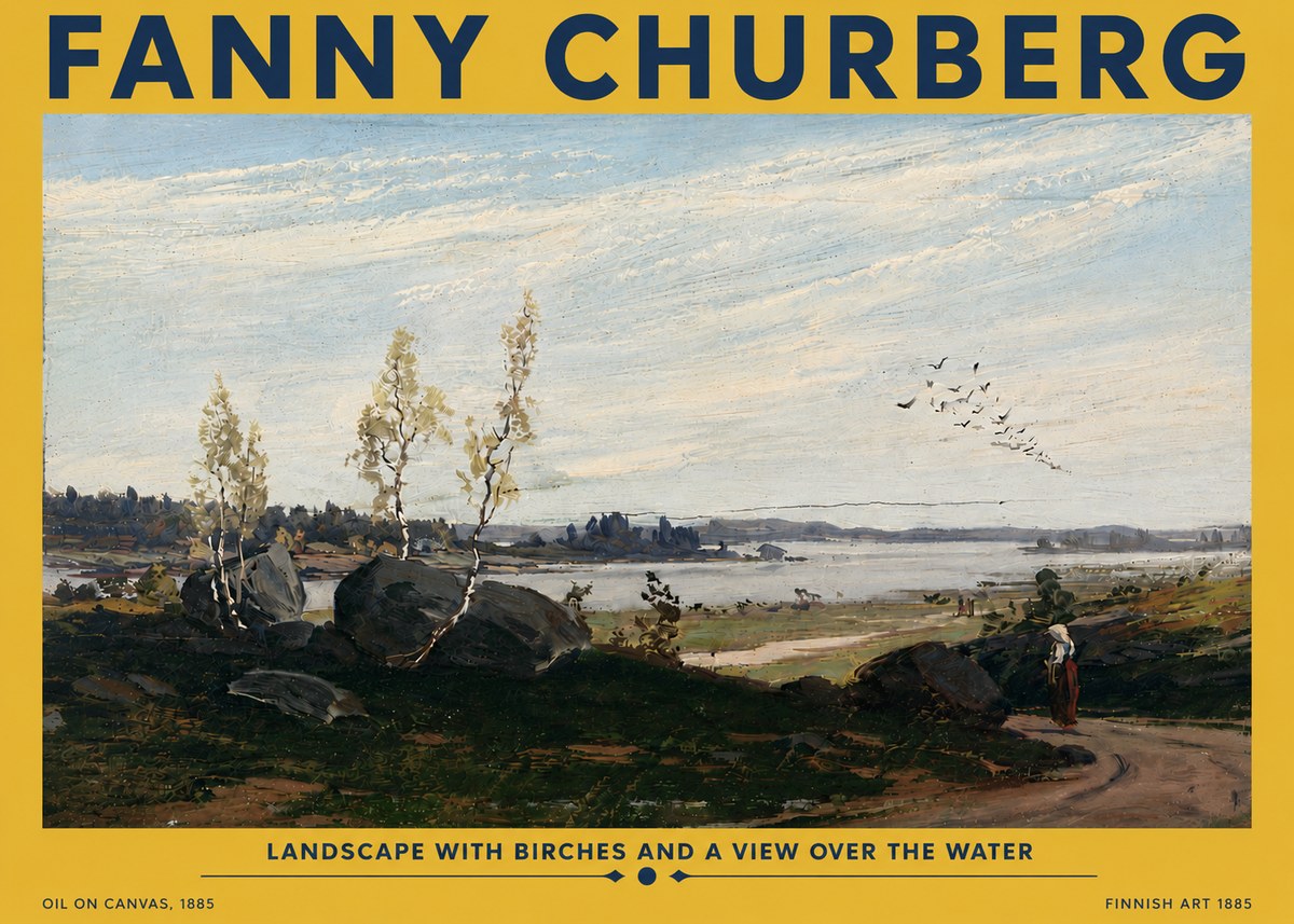Fanny Churberg Landscape with Birches and a View over the Water No5 - Juliste