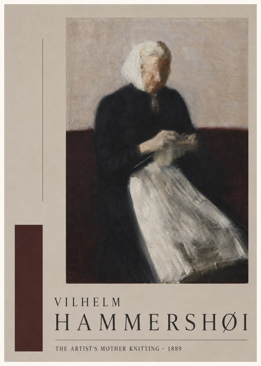 Vilhelm Hammershøi The Artist's Mother Knitting No5 - Juliste
