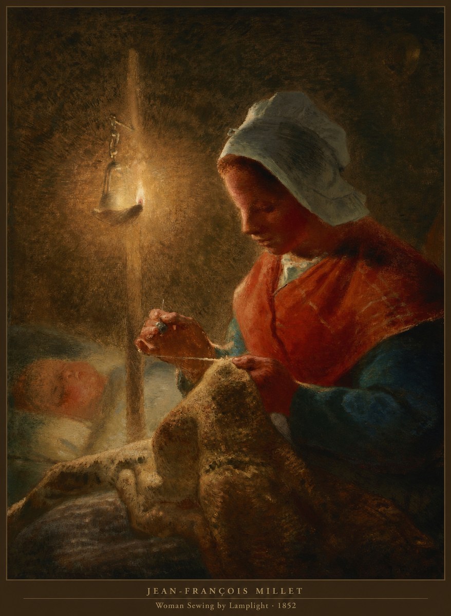 Jean-François Millet Woman Sewing by Lamplight No6 - Juliste