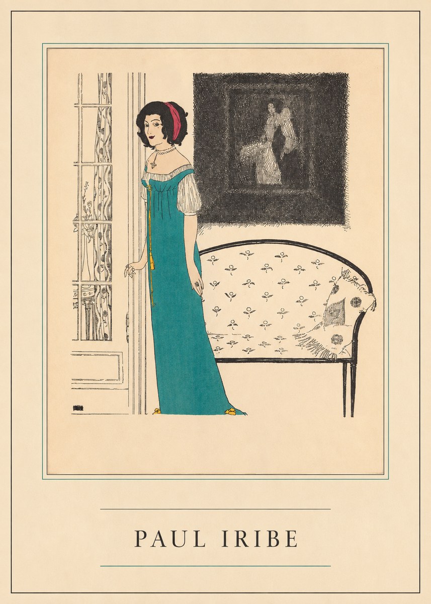 Paul Iribe Woman in Teal Gown No4 - Juliste