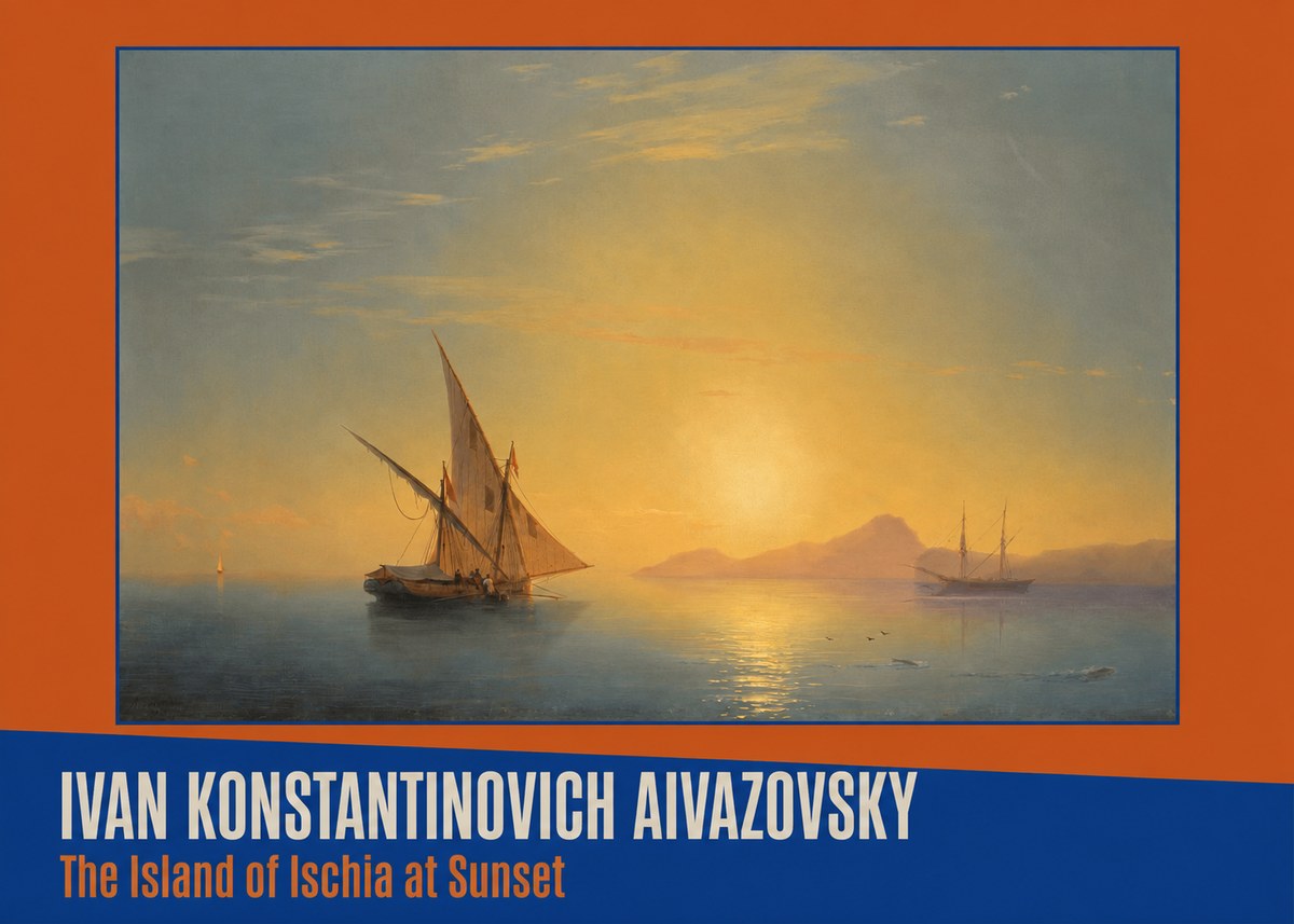 Ivan Konstantinovich Aivazovsky The Island of Ischia at Sunset No2 - Juliste