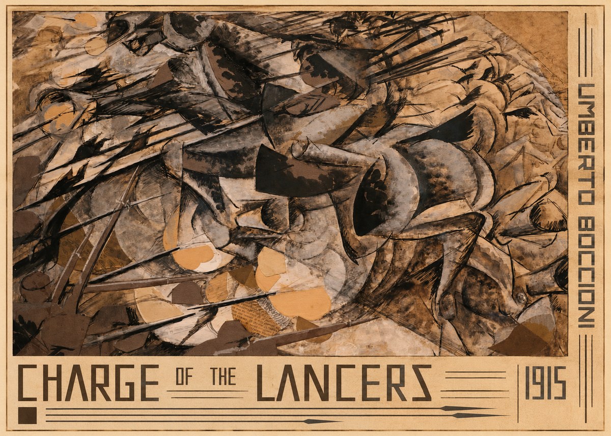 Umberto Boccioni Charge of the Lancers No5 - Juliste
