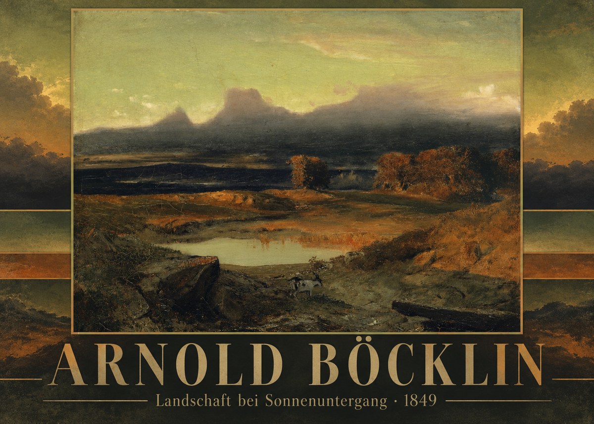 Arnold Böcklin Landschaft Bei Sonnenuntergang No5 - Juliste
