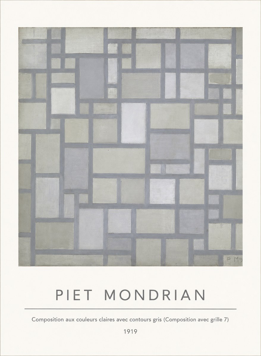 Piet Mondrian Composition Aux Couleurs Claires Avec Contours Gris (Composition Avec Grille 7) No4 - Juliste