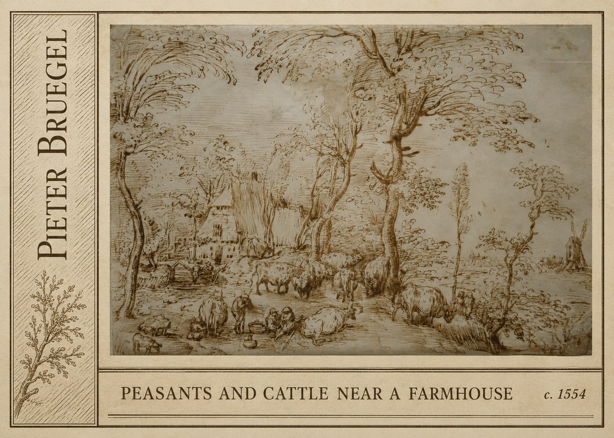 Pieter Bruegel Peasants and Cattle Near a Farmhouse No2 - Juliste