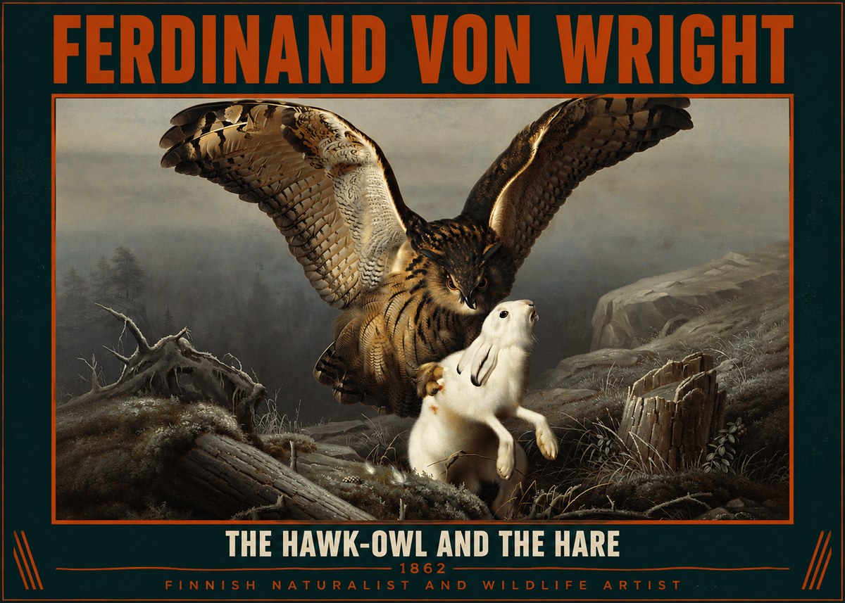 Ferdinand von Wright The Hawk-owl and the Hare No2 - Juliste