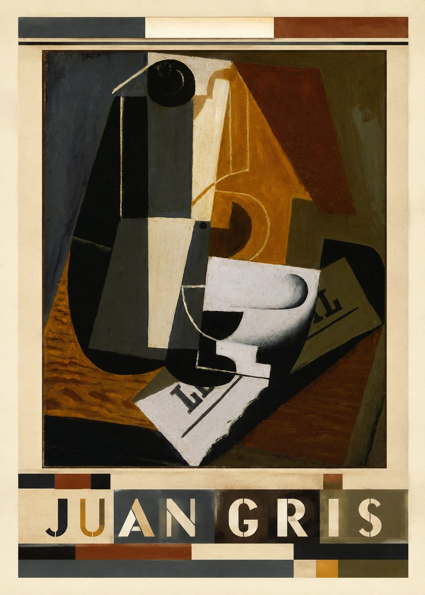 Juan Gris Glass and Bottle No3 - Juliste