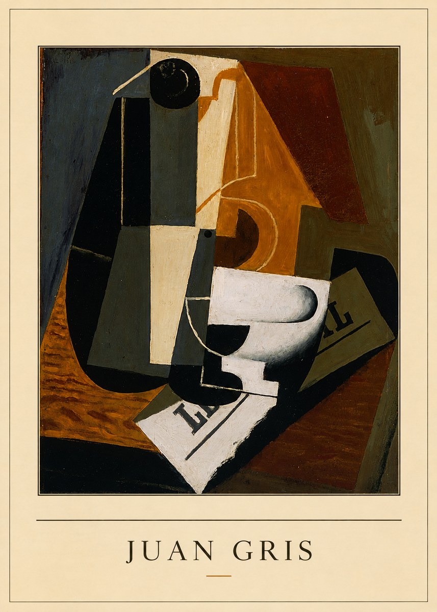 Juan Gris Glass and Bottle No4 - Juliste