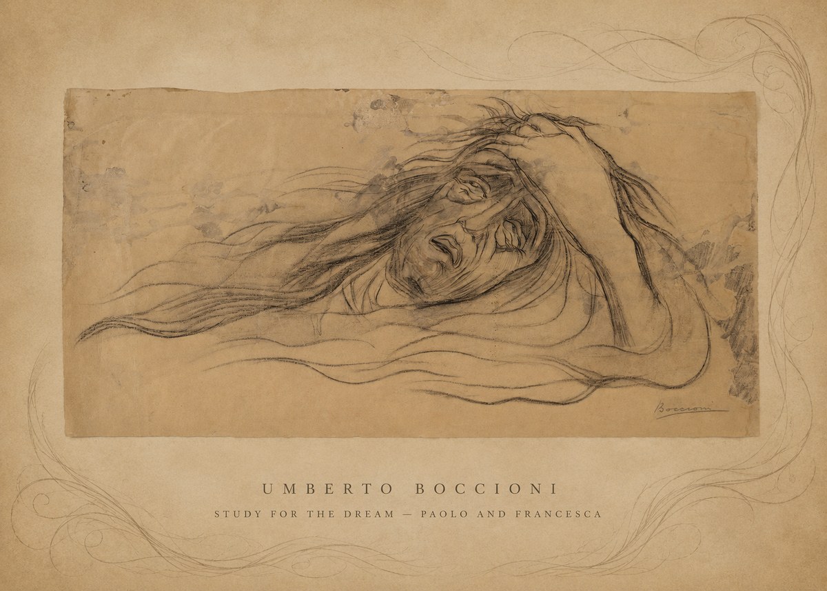 Umberto Boccioni Study for the Dream — Paolo and Francesca No5 - Juliste