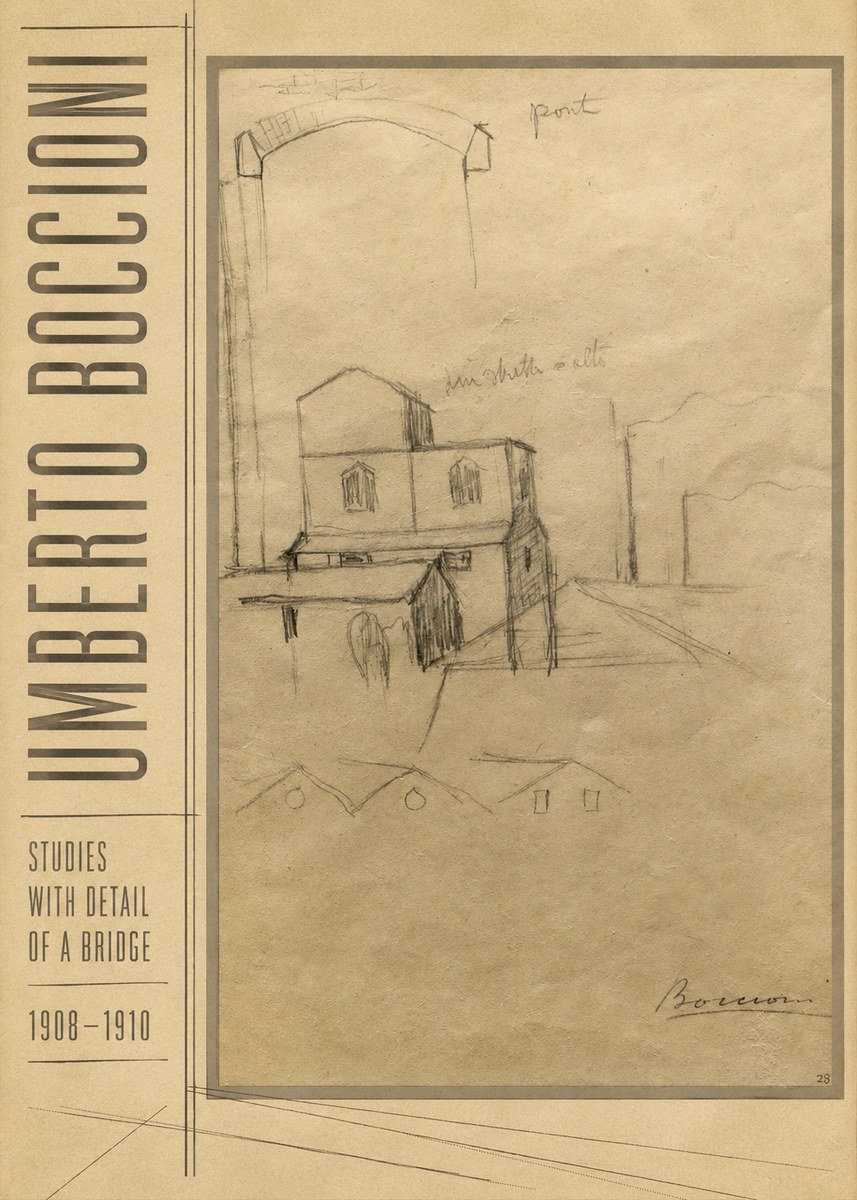 Umberto Boccioni Studies with Detail of a Bridige No5 - Juliste