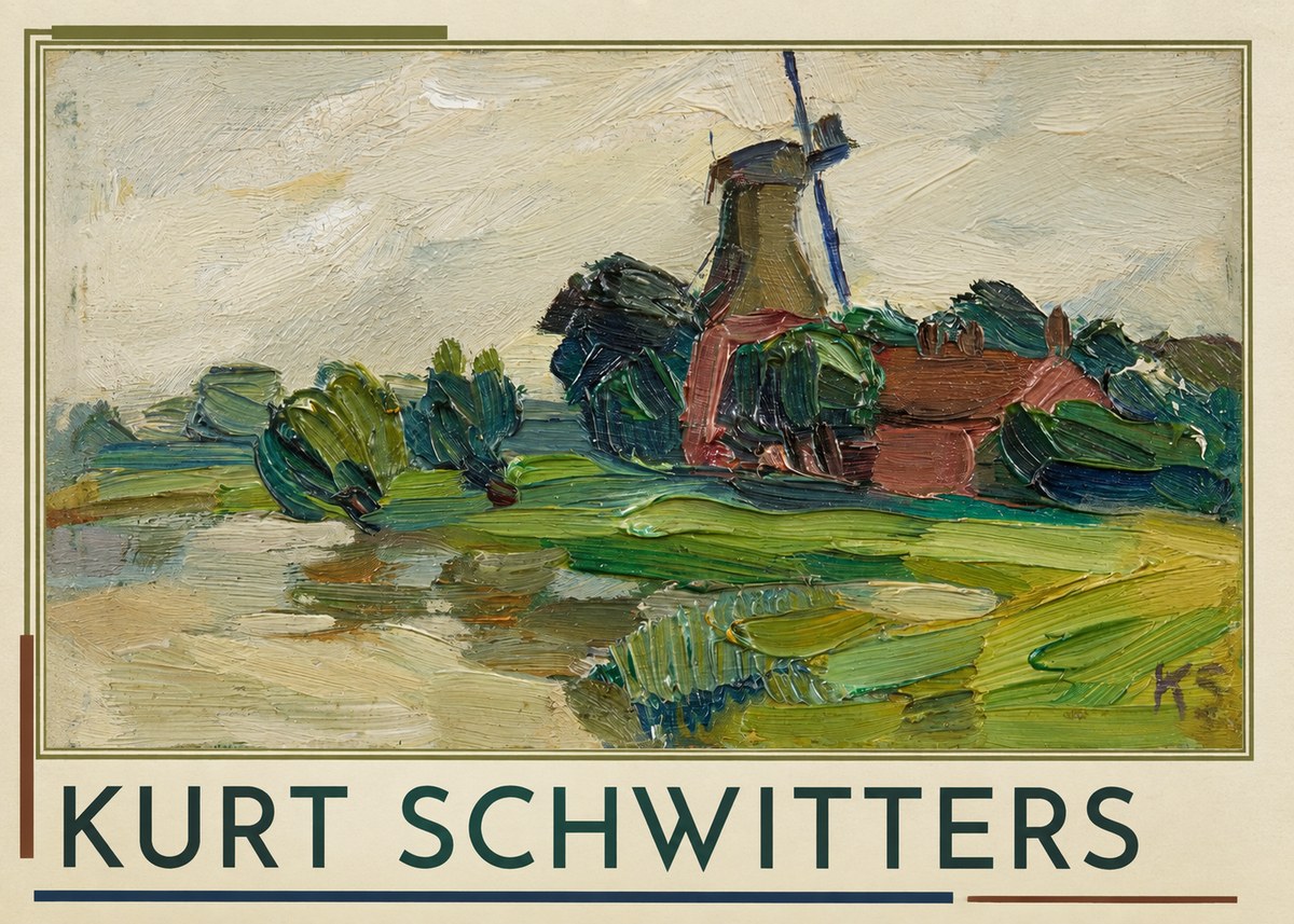 Kurt Schwitters Landscape with Windmill No1 - Juliste