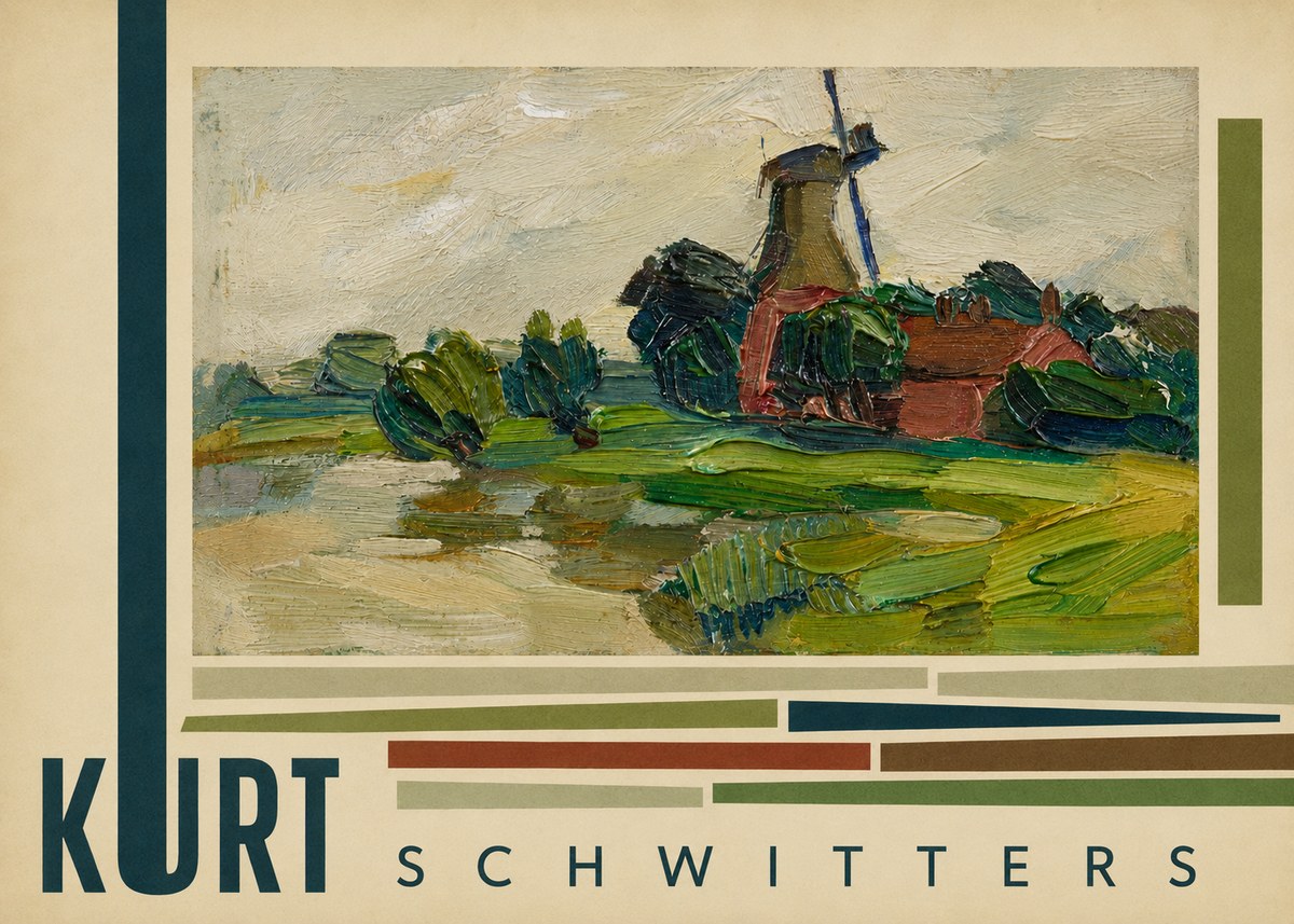 Kurt Schwitters Landscape with Windmill No6 - Juliste