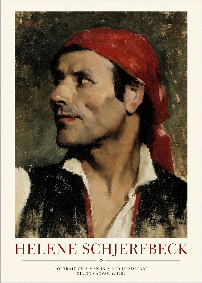 Helene Schjerfbeck Portrait of a Man in a Red Headscarf No1 - Juliste