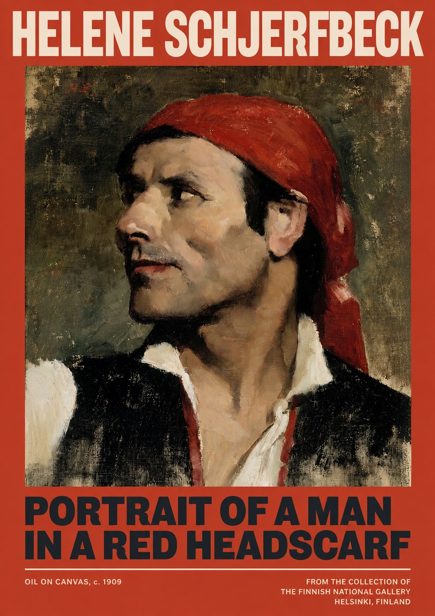 Helene Schjerfbeck Portrait of a Man in a Red Headscarf No2 - Juliste