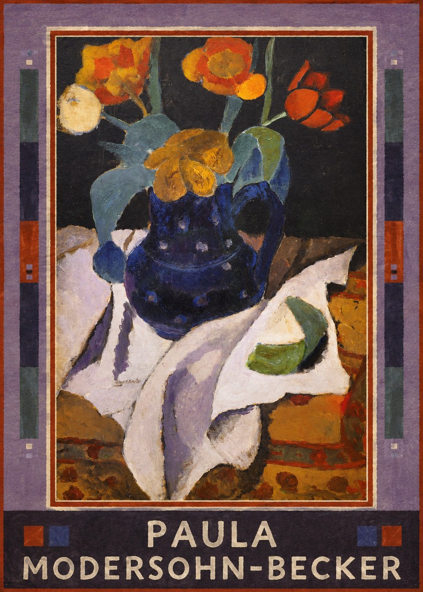 Paula Modersohn-Becker Still Life with Blue Jug and Flowers No1 - Juliste