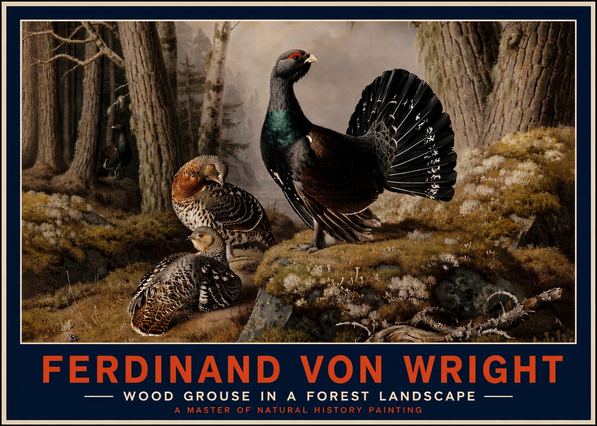 Ferdinand von Wright Wood Grouse in a Forest Landscape No4 - Juliste